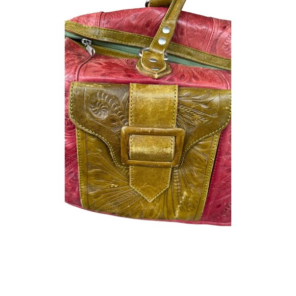 Leaders in Leather Red Brown Handbag Leather Shoulder Bag In Red & Olive Green - Picture 3 of 16